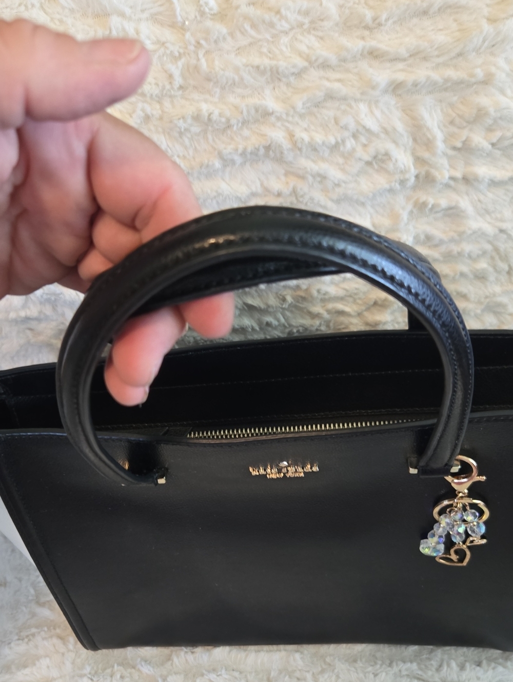 kate spade Black and White Leather Tote with Charm - Picture 4 of 10